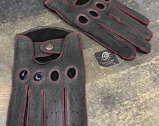 Black and Red Stitching Peccary driving gloves for men