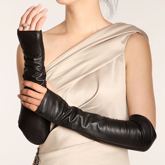 Women’s fingerless long leather gloves and arm warmers super soft