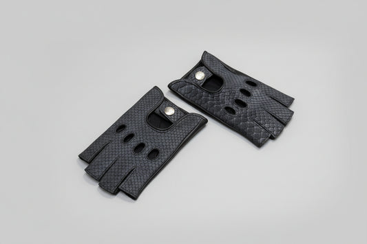 Fingerless Luxury Python leather driving gloves for ladies