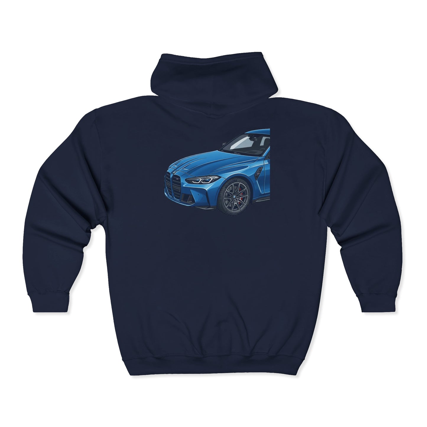 Blue Sports Car Zip Hoodie — M4 Inspired Graphic Full-Zip Sweatshirt