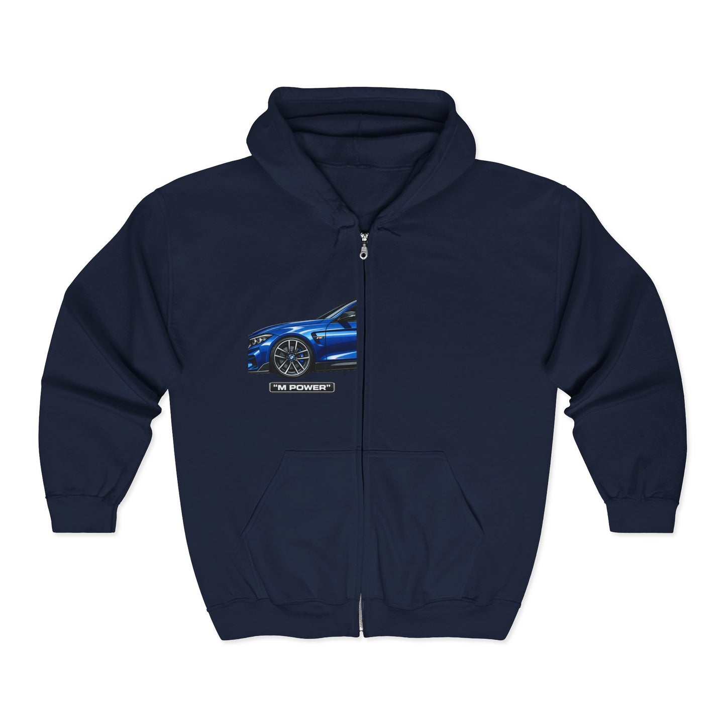 Blue Sports Car Zip Hoodie — M4 Inspired Graphic Full-Zip Sweatshirt