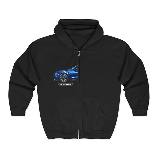 Blue Sports Car Zip Hoodie — M4 Inspired Graphic Full-Zip Sweatshirt