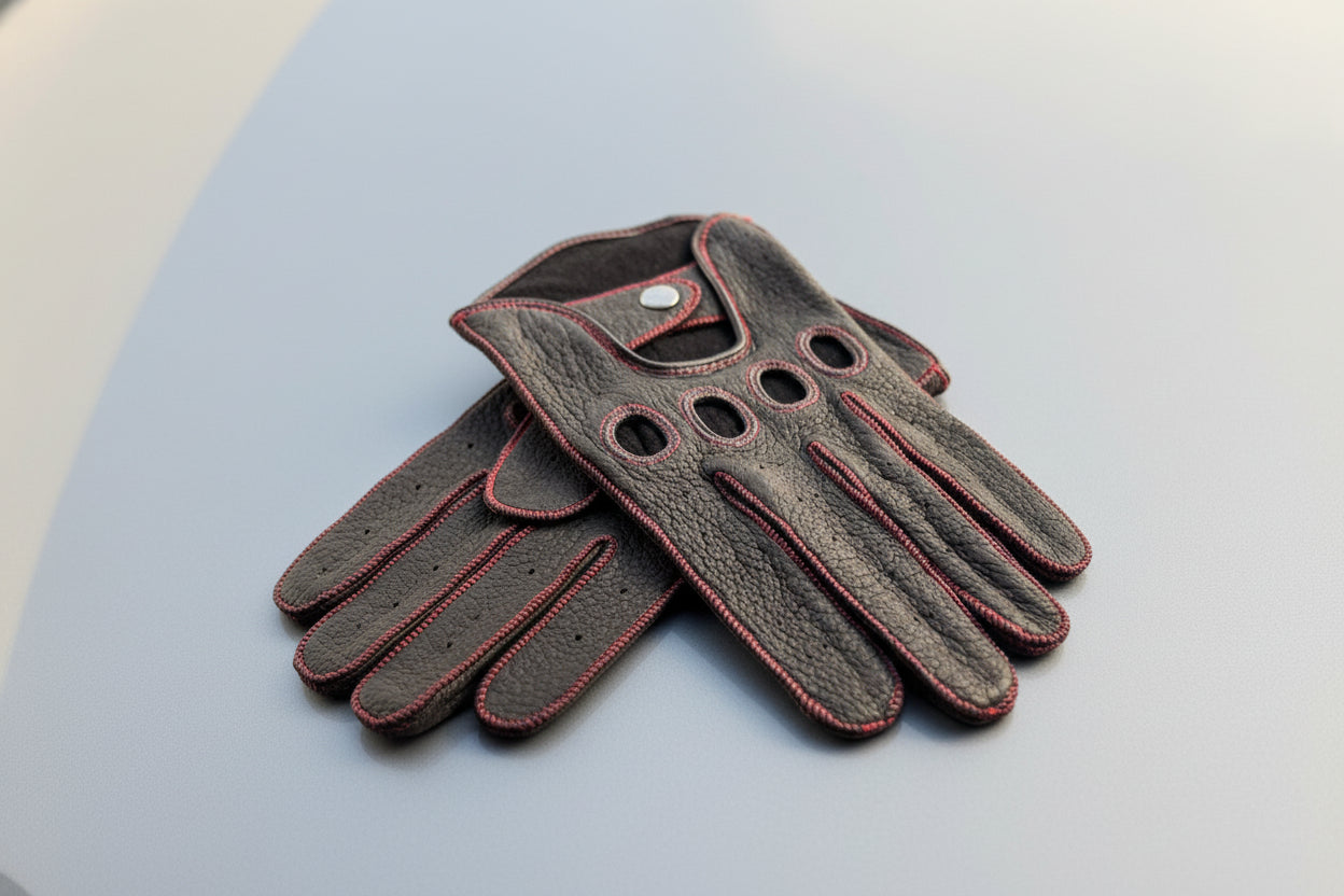 Men's Peccary Leather Driving Gloves - Handmade Breathable Luxury Racing Gloves