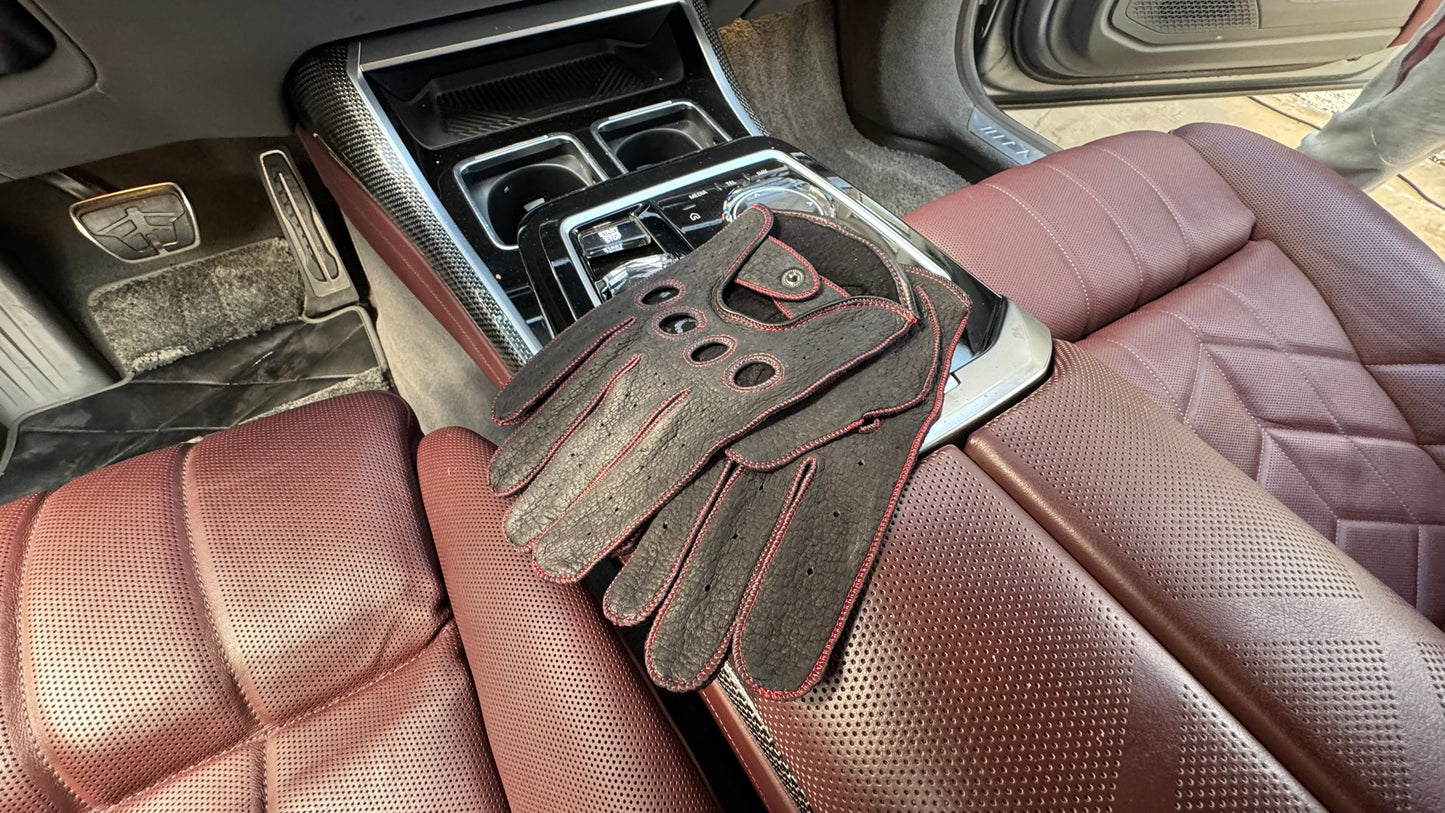 Men's Peccary Leather Driving Gloves - Handmade Breathable Luxury Racing Gloves