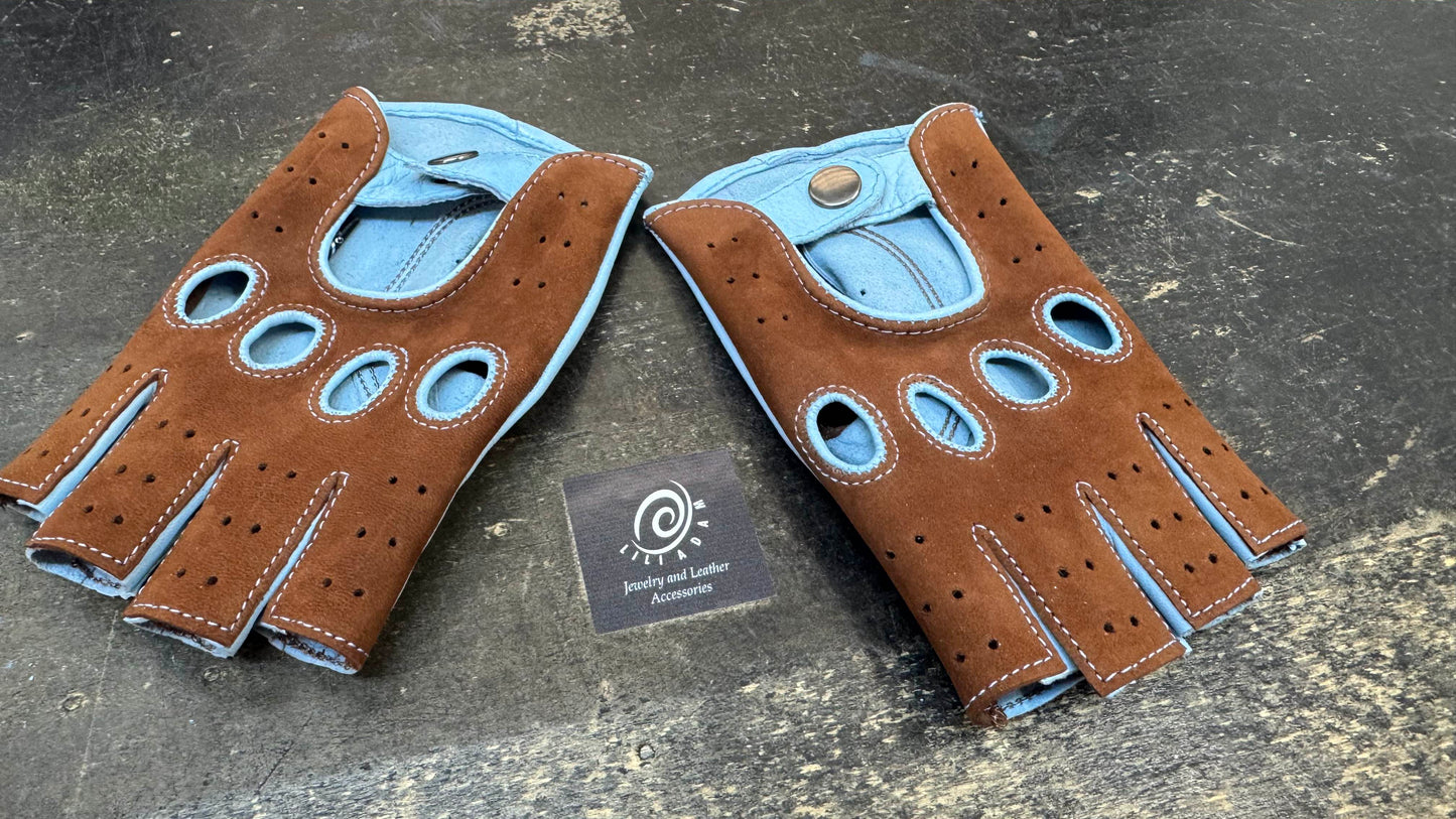Hermes | Two-tome fingerless suede and lambskin driving gloves