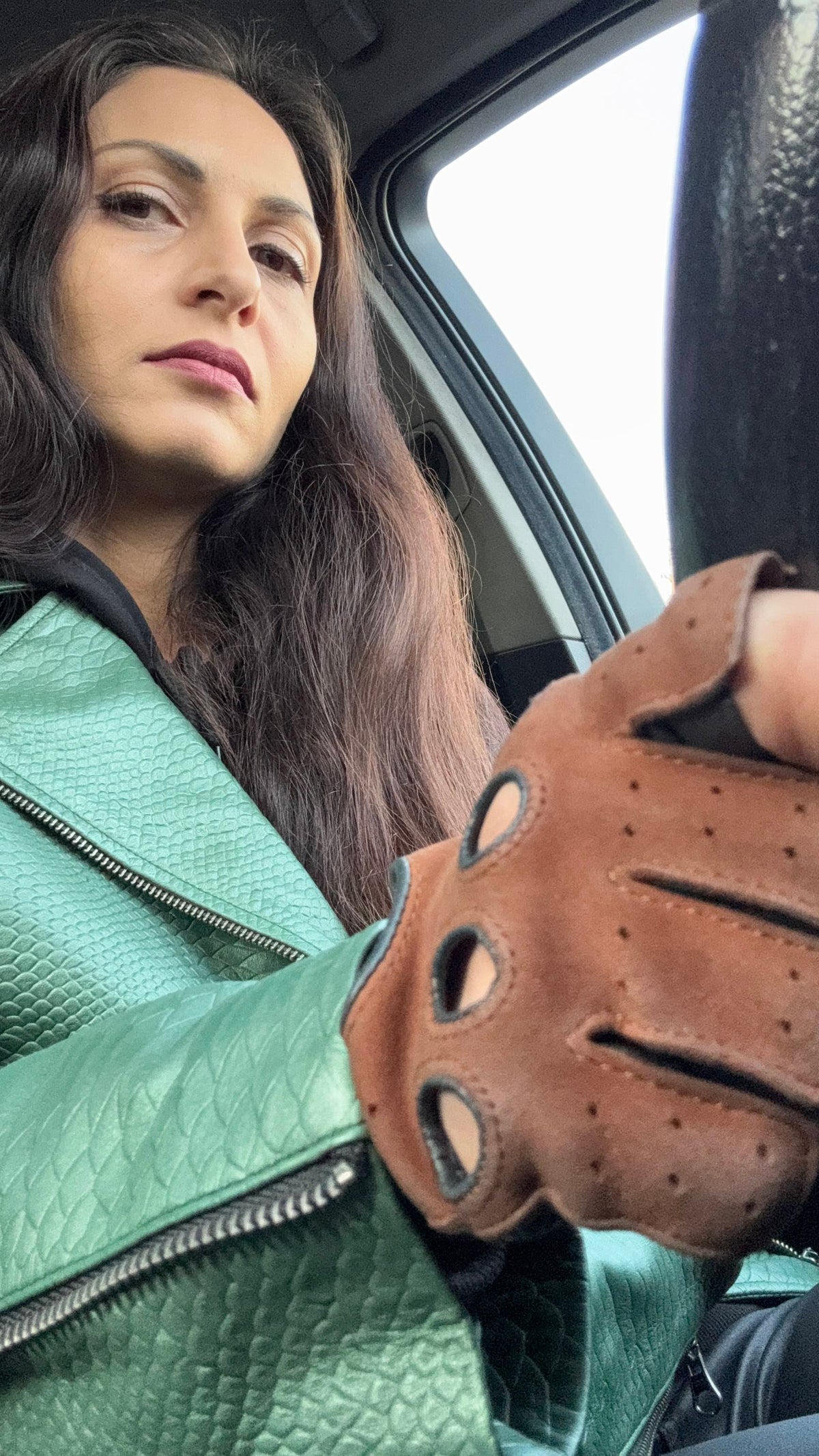 Hermes | Two-tome fingerless suede and lambskin driving gloves